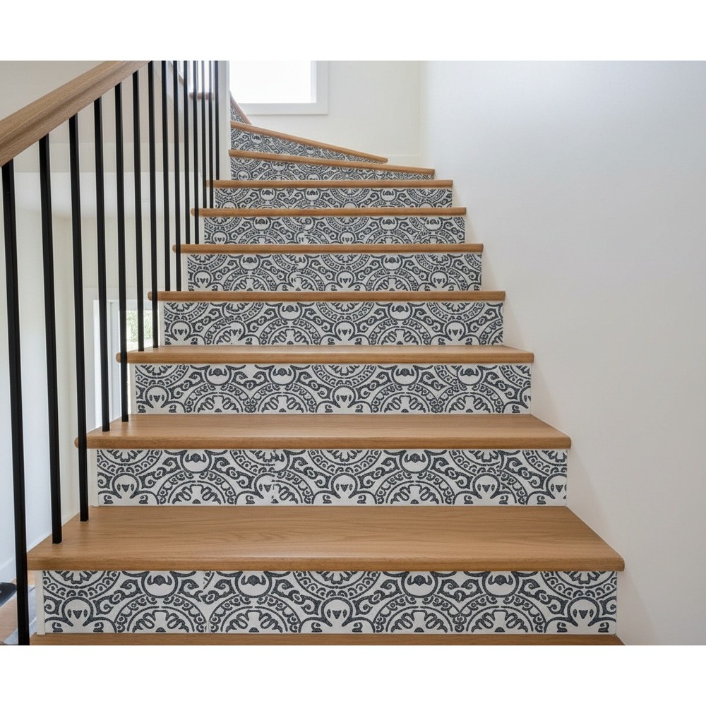 AILEGOU 3D Stair Stickers Amalfi Blue Tile Pattern 6 Pcs Set 100x18cm Decals